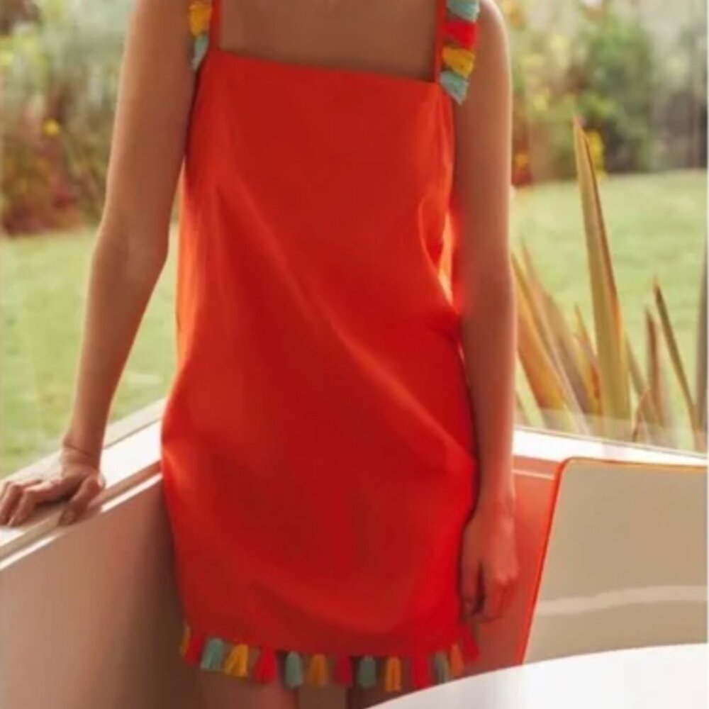 Like New, Anthropologie Orange Tassel Fringe Strap Shift Mini Dress